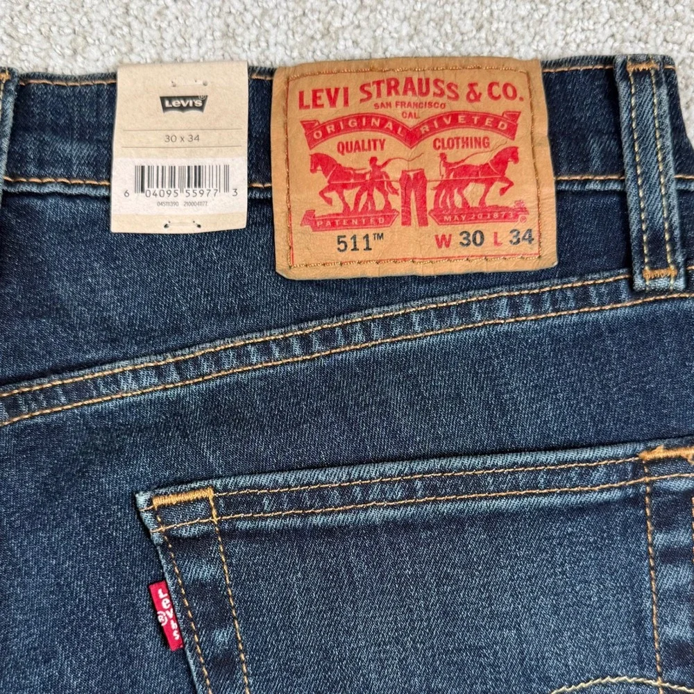 NEW Levi's 511 Mens 30x34 Slim Fit Stretch Dark Denim Blue Jeans